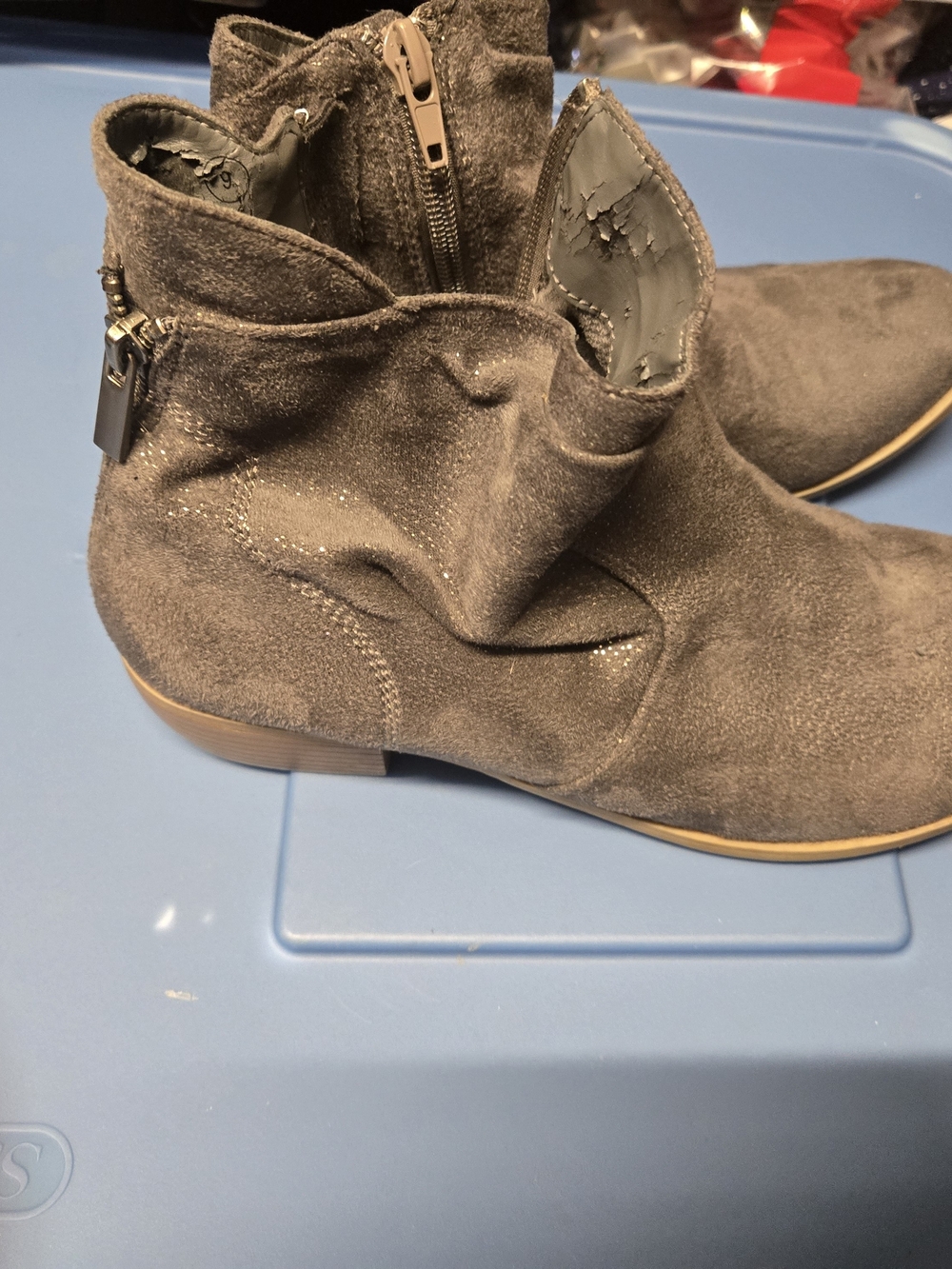 Not Rated Sparkle Taupe Suede Ankle Boots